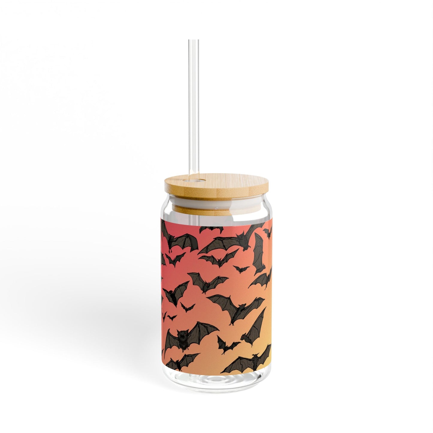 16oz Bat Pattern Sipper Glass - Halloween Bat Swarm Tumbler with Straw