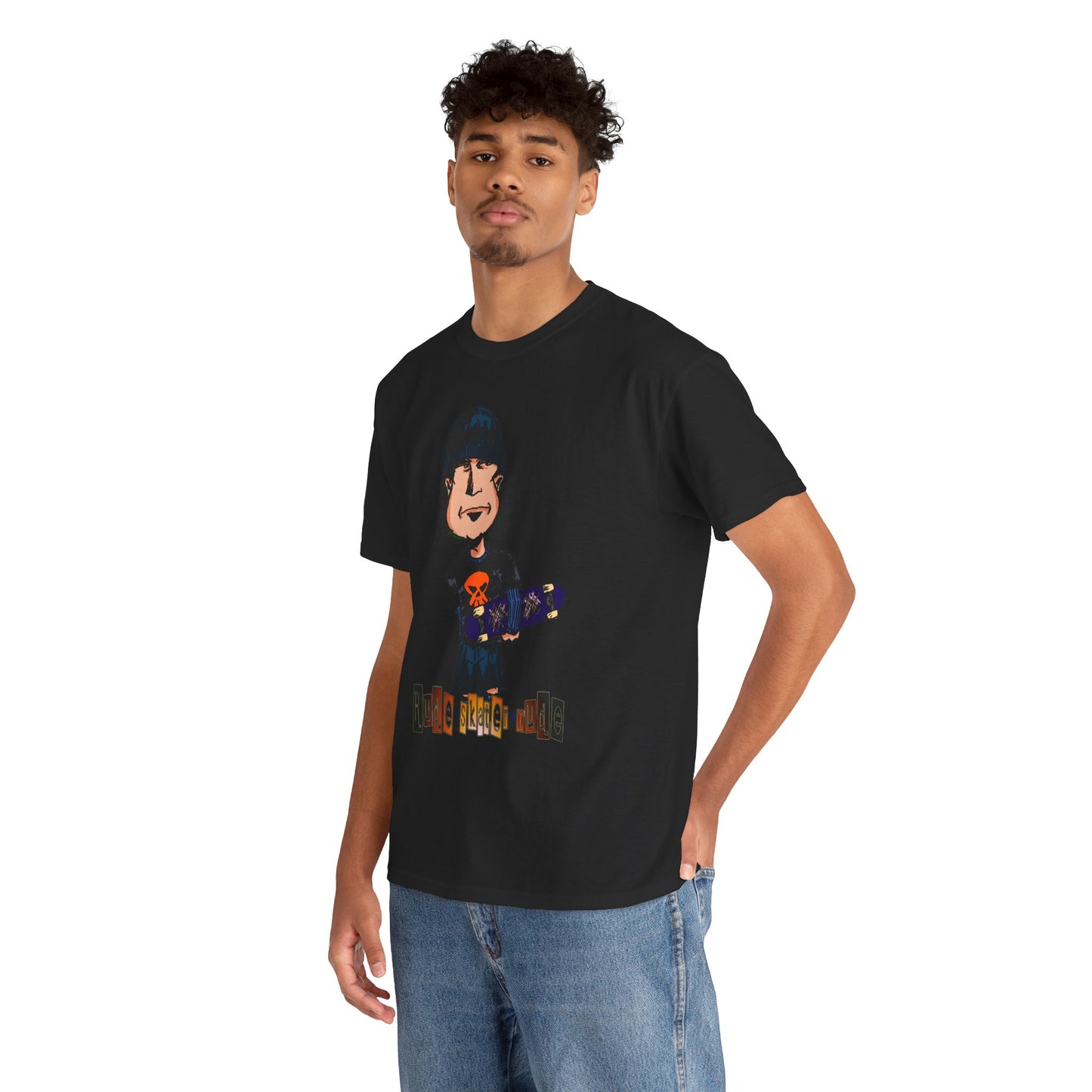 Rude Skater Dude Cartoon Skate Punk T-Shirt — Skateboarding Tee with Skull Design