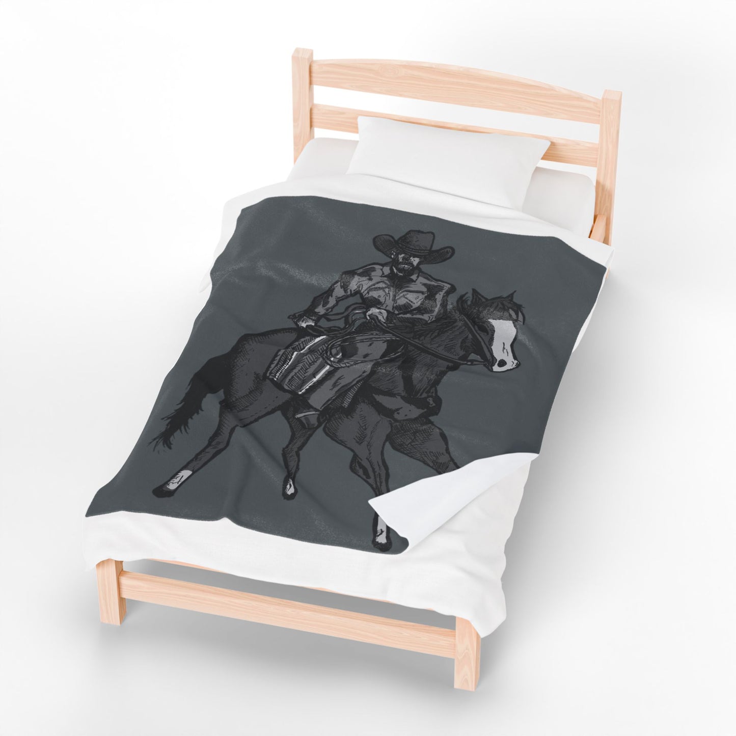 Cowboy Horse Velveteen Plush Blanket – Western Rodeo Throw for Horse Lovers