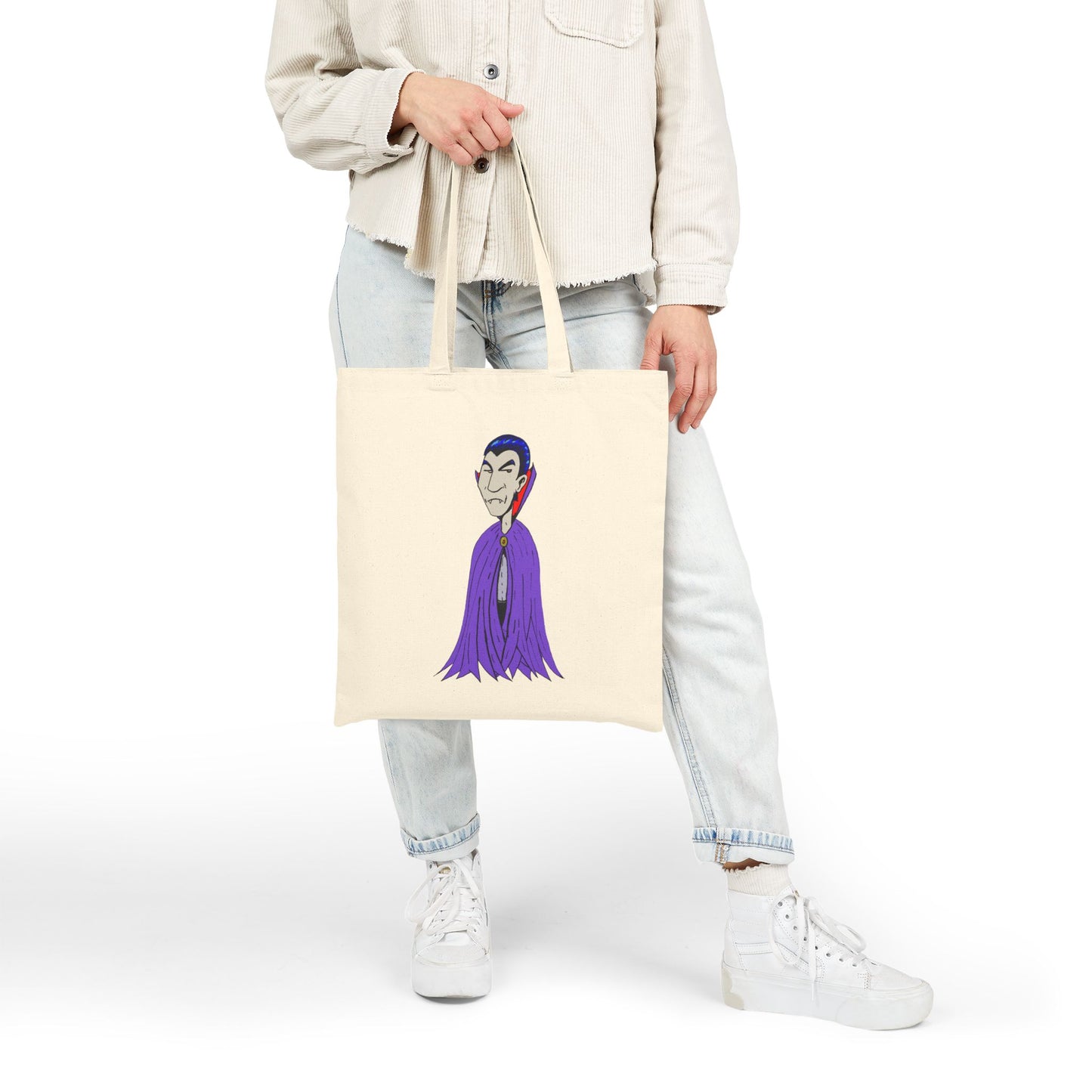Silly Vampire Cartoon Cotton Tote Bag — Cute Gothic Halloween Canvas Tote