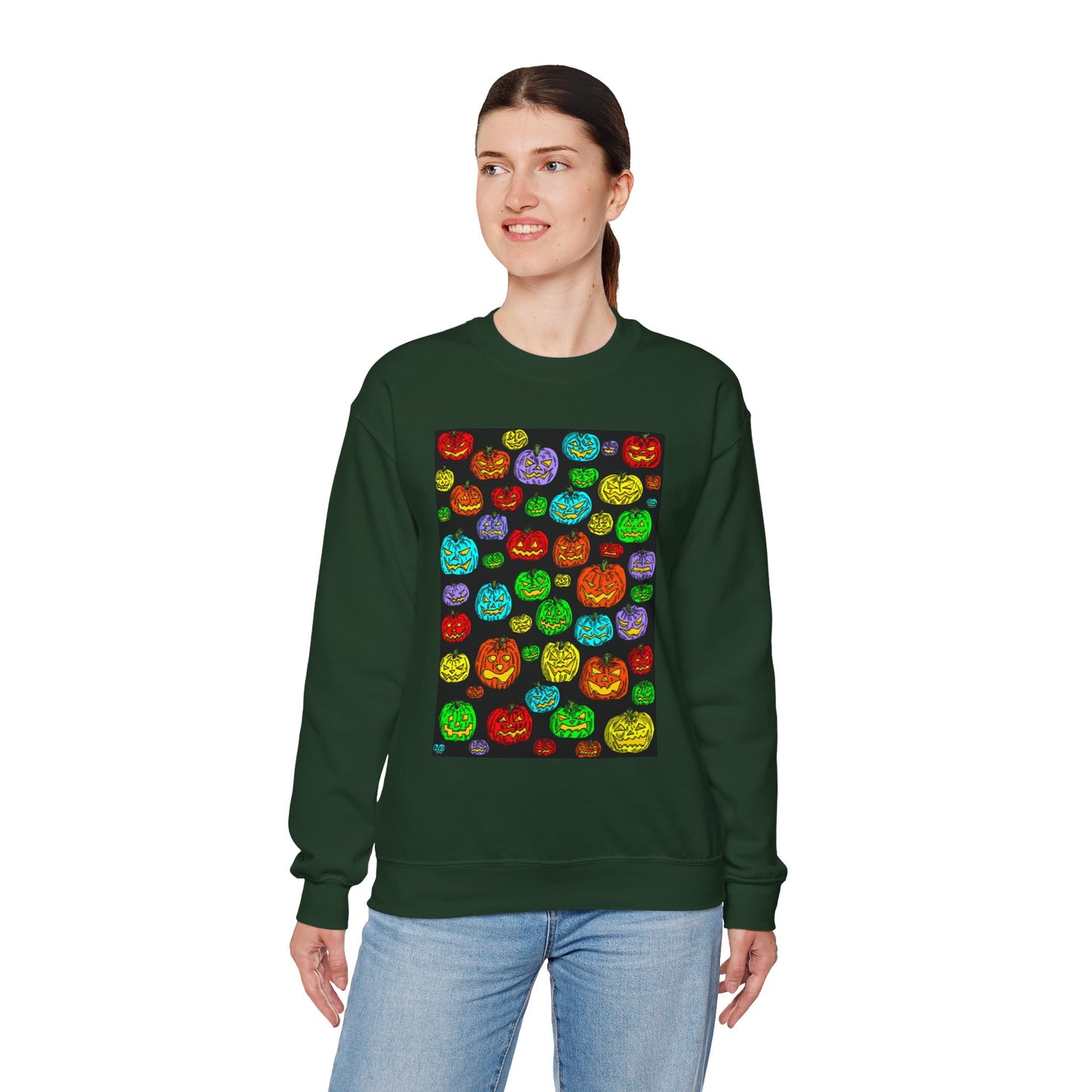 Halloween Colorful Pumpkin Graphic Crewneck Sweatshirt