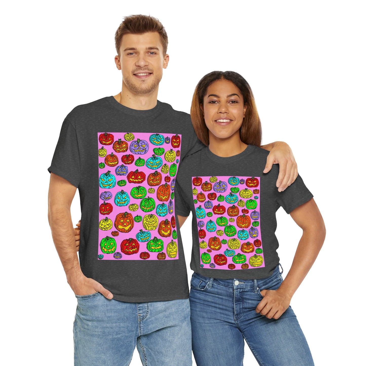 Colorful Pumpkin Graphic Tee, Unisex Cotton T-Shirt, Halloween Costume, Fall Apparel, Trendy Graphic Shirt, Casual Wear