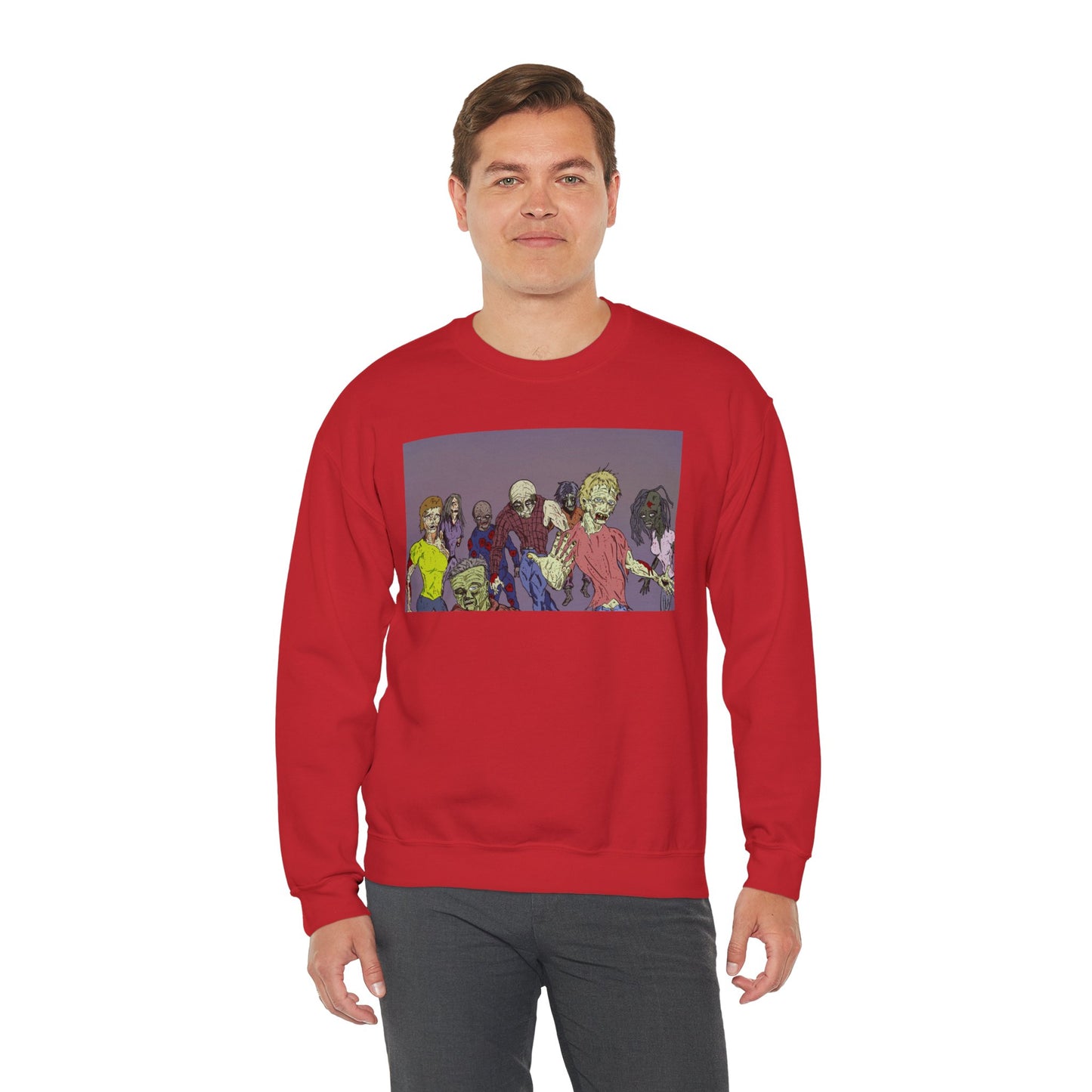 Zombie-Themed Unisex Crewneck Sweatshirt - Perfect for Halloween and Horror Lovers