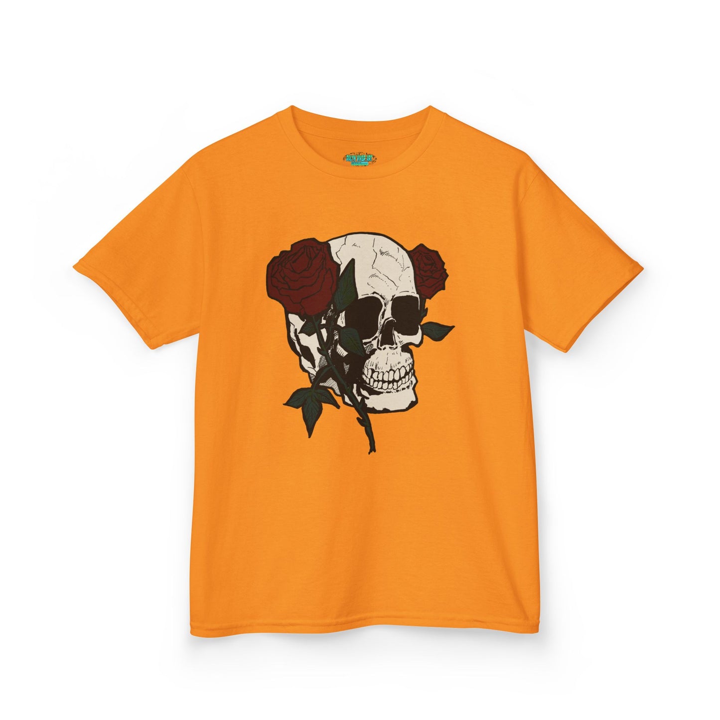 Kids Heavy Cotton Tee - Skull and Roses Graphic Tee for Trendy Kids