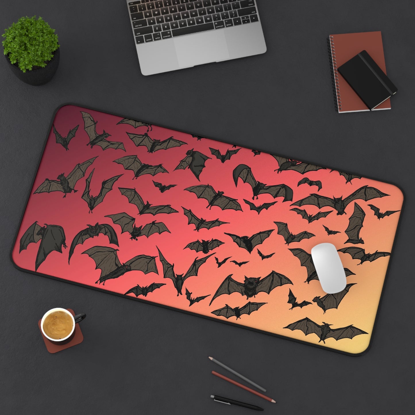 Bat Swarm Desk Mat — Halloween Gradient Gaming/Office Mousepad