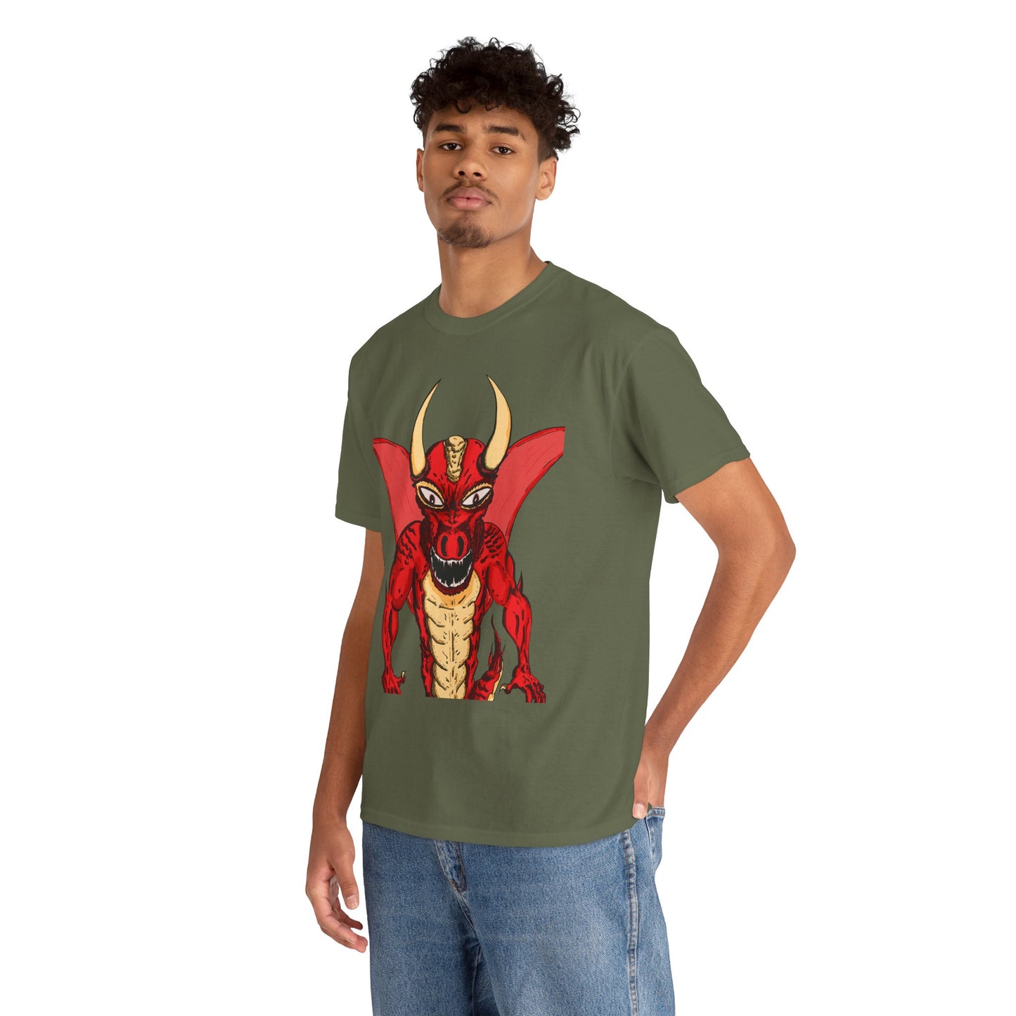 Bold Red Dragon Unisex Heavy Cotton Tee | Graphic Shirt for Anime Fans, Party Wear, Casual Outfit, Gift for Him/Her