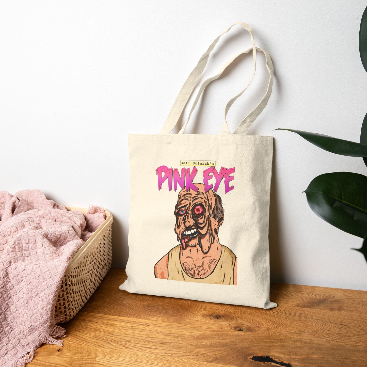 Tote Bag — Retro Horror 'Pink Eye' Illustration Cotton Canvas Tote