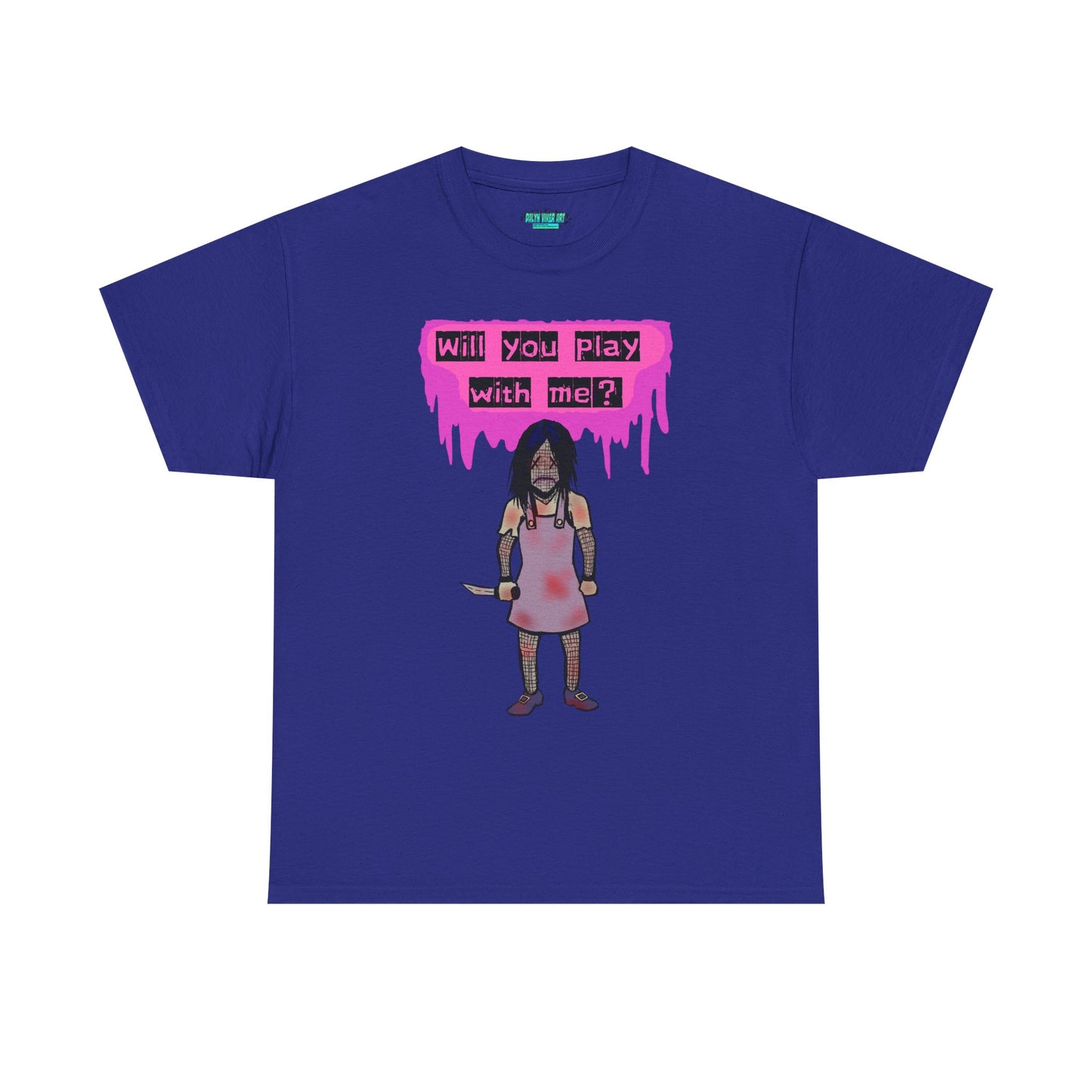 Playful Evil Doll Horror Graphic Tee, Unisex Heavy Cotton Shirt, Casual Wear, Unique Gift, Halloween Costume, Quirky Fashion