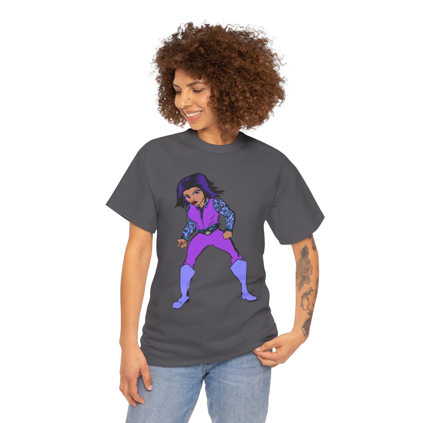 Retro Cartoon Hero Woman Character Unisex Heavy Cotton Tee, Vintage Graphic Tee, Fun T-Shirt, Gift for Fans, Casual Wear, Everyday Tee