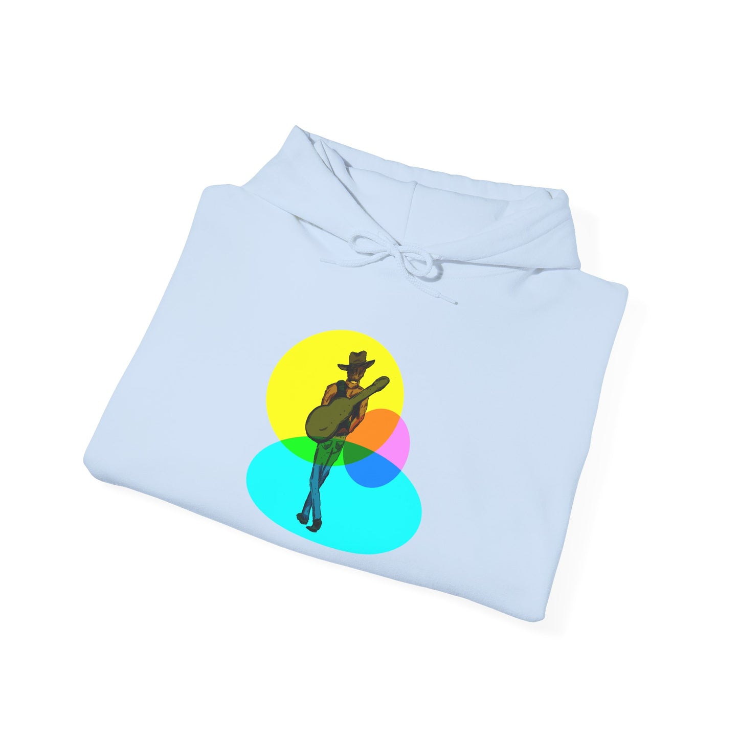 Cowboy with Guitar Hoodie — Colorful Retro Music Graphic Sweatshirt