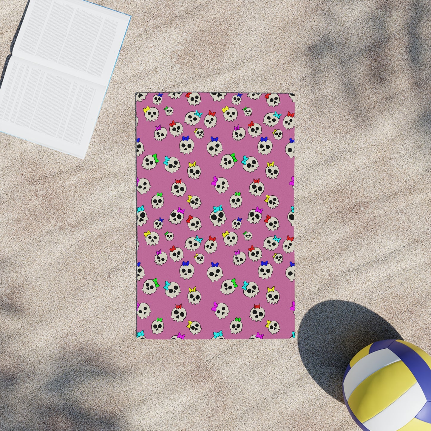 Delightfully Cute Skulls - Pink - Beach Towels