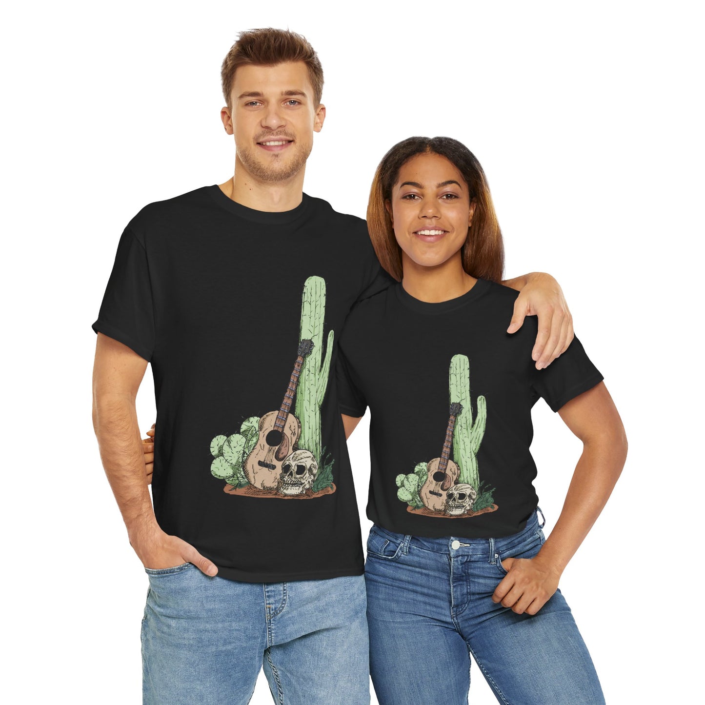 Desert Vibe Graphic Tee - Unisex Heavy Cotton Shirt, Boho Cactus Shirt, Guitar Lover's Gift, Summer Top, Music T-Shirt