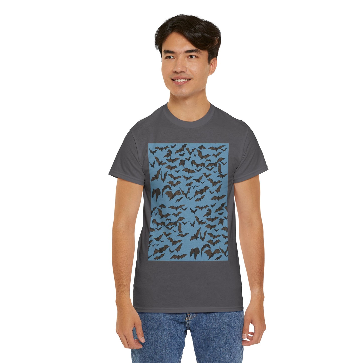 Unisex Bat Print Cotton Tee, Casual Graphic Tee, Halloween Apparel, Unique Gift for Animal Lovers, Stylish Everyday Wear