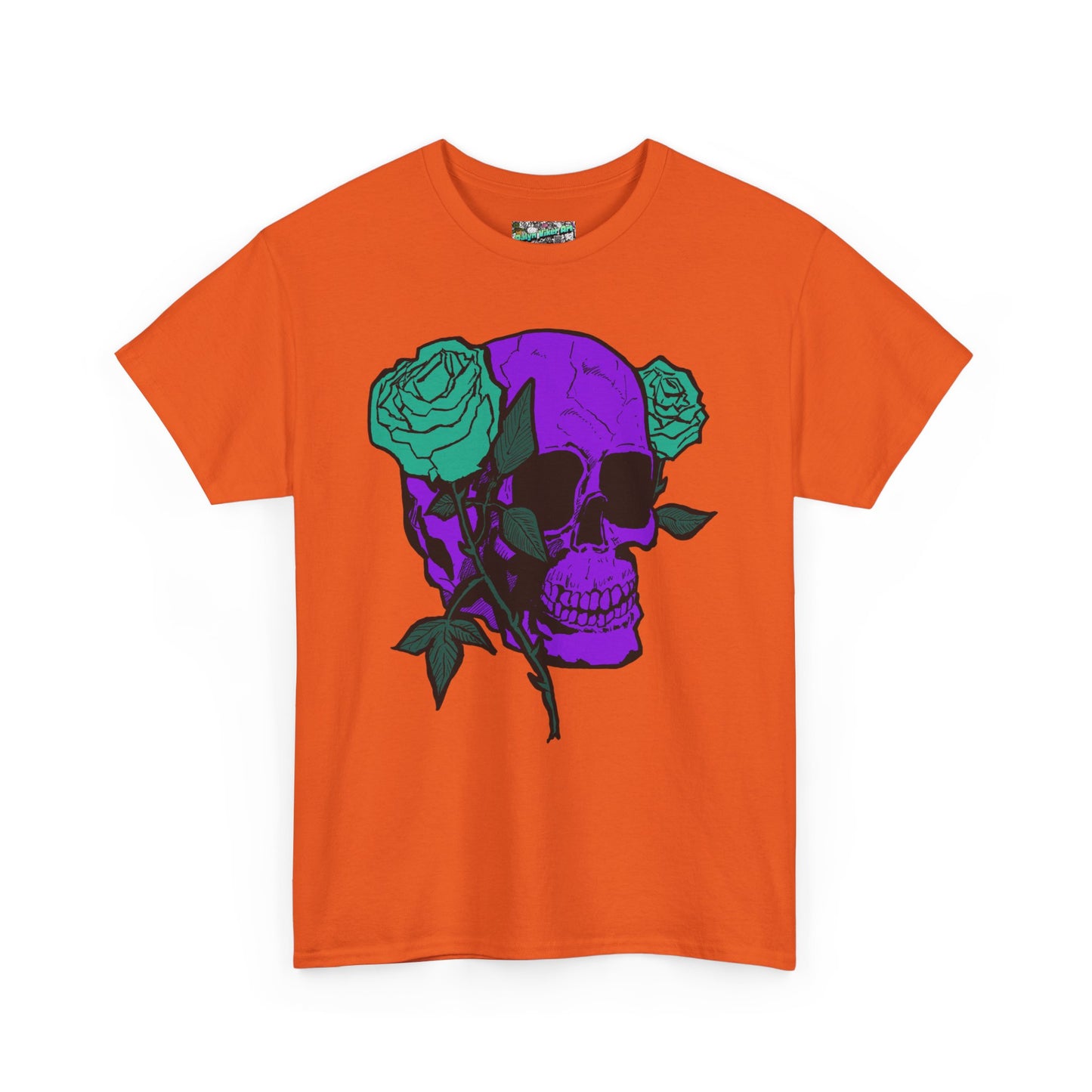 Skull & Rose Tee — Purple Skull with Turquoise Roses Graphic T-Shirt