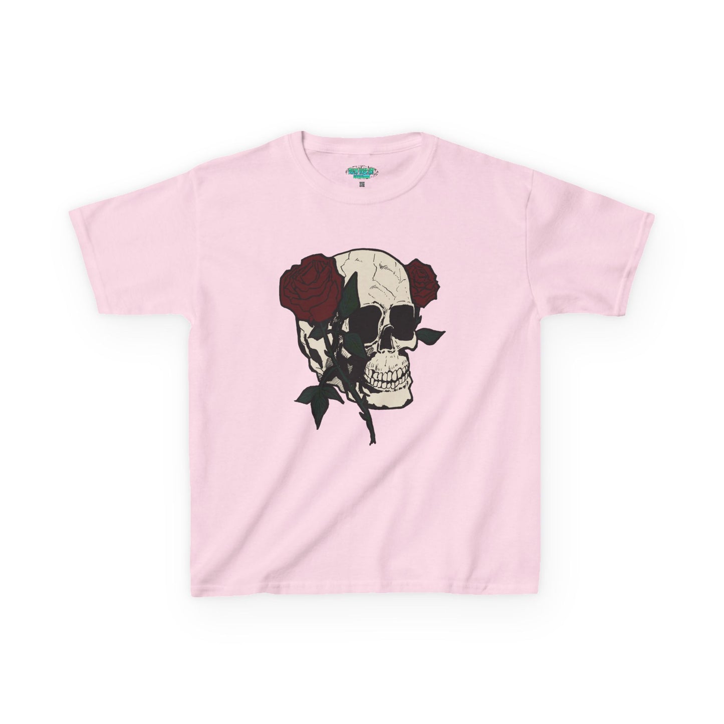 Kids Heavy Cotton Tee - Skull and Roses Graphic Tee for Trendy Kids