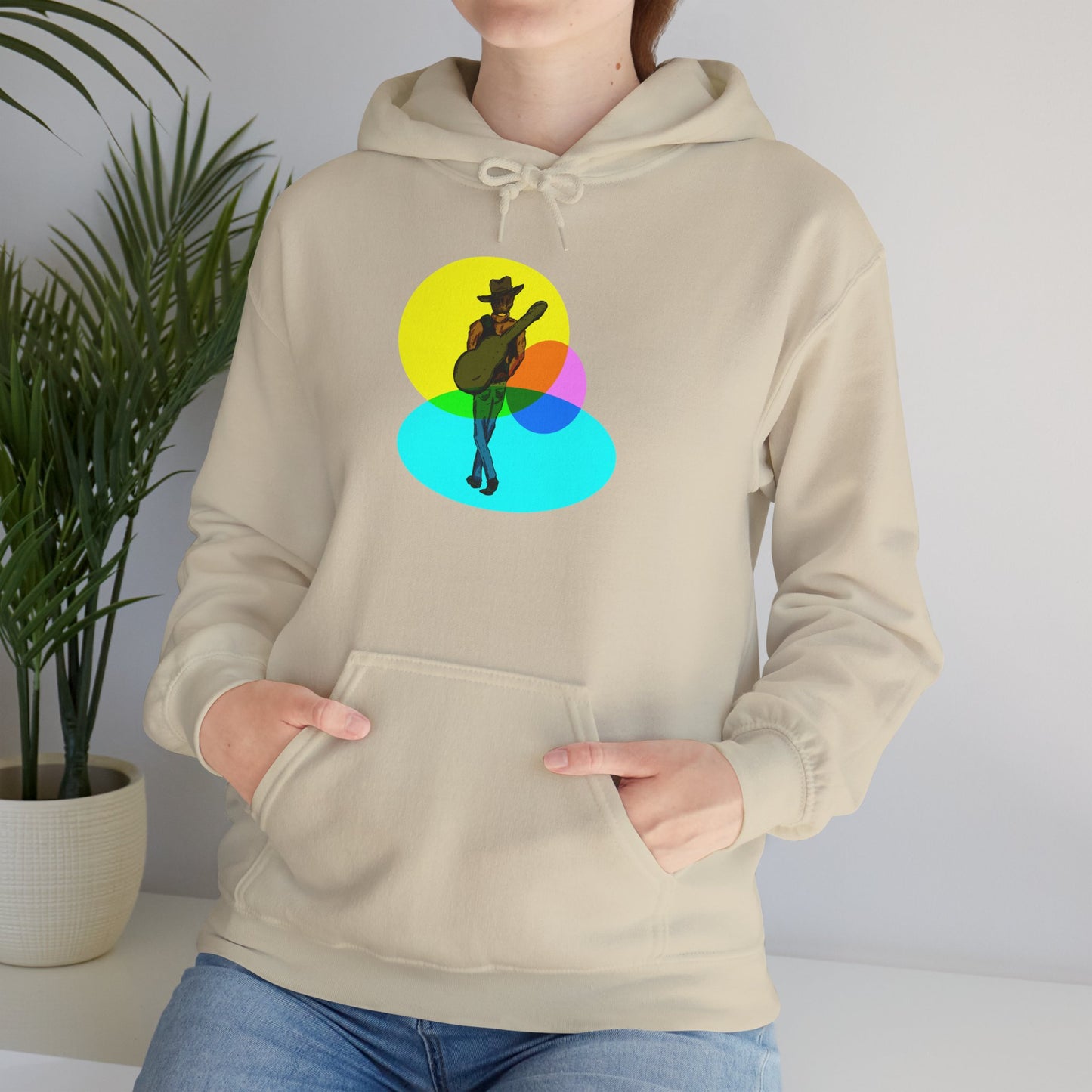 Cowboy with Guitar Hoodie — Colorful Retro Music Graphic Sweatshirt