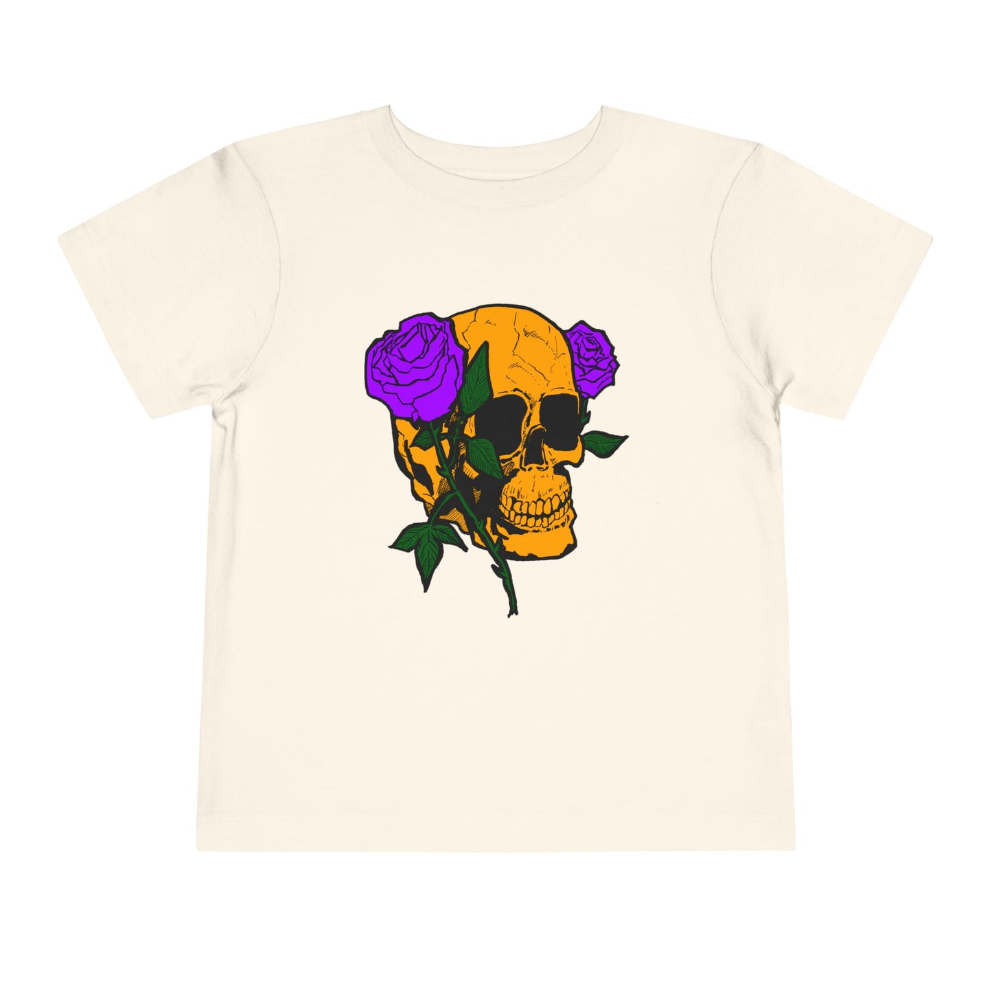 Toddler Tee — Orange Skull with Purple Roses Graphic