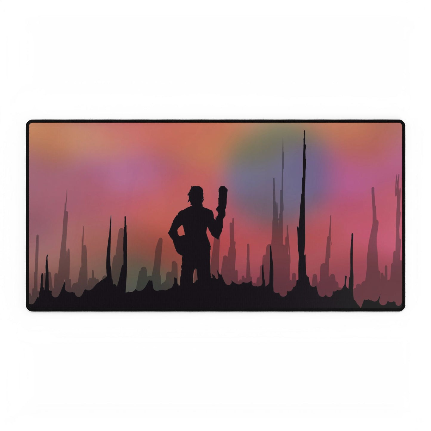 Galactic Silhouette Desk Mat and Car Playing Mat — Sci‑Fi Sunset Gaming Mouse Pad