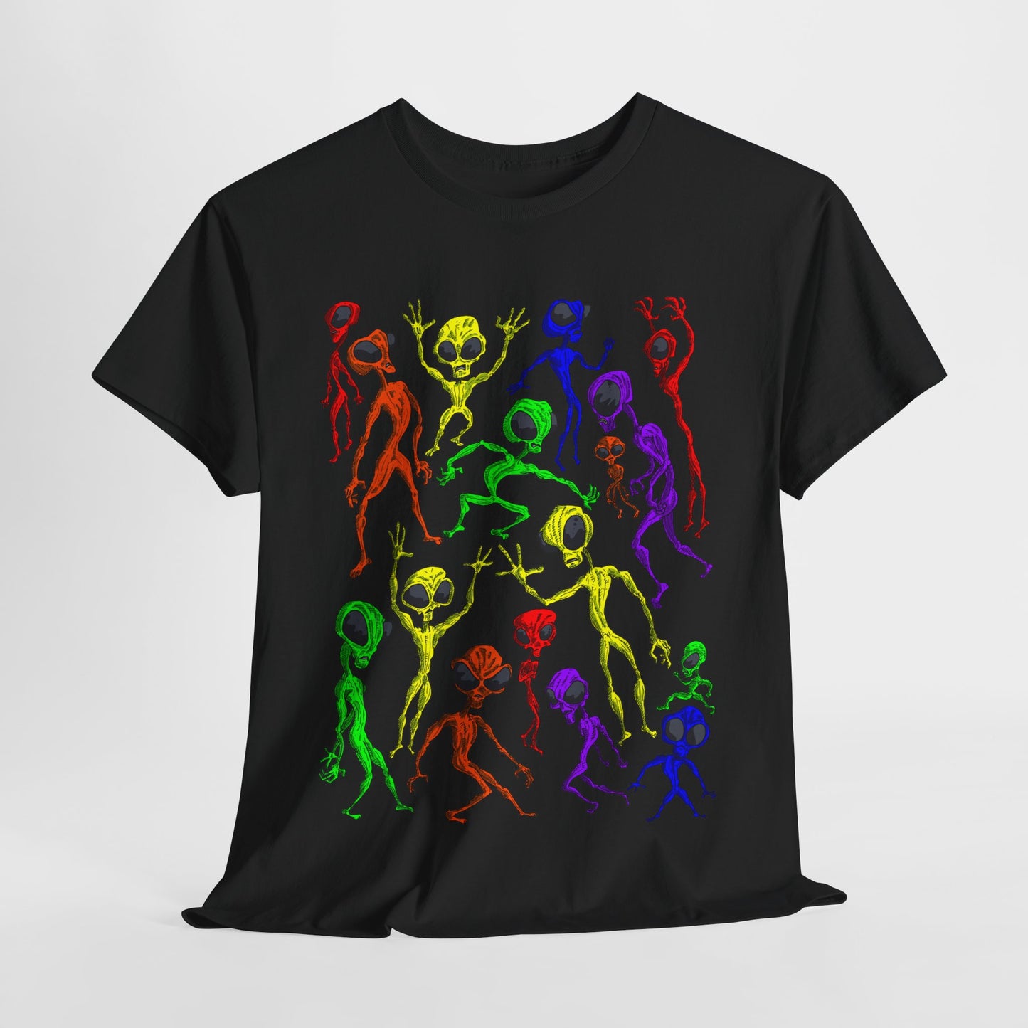 Rainbow Alien Dance Party Unisex Tee - Cosmic Sci-Fi Shirt