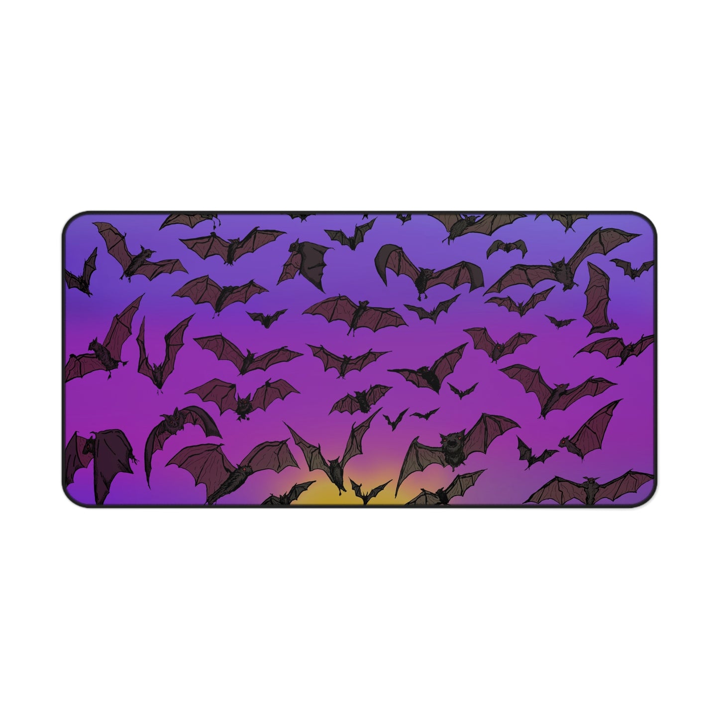 Spooky Bat Sunset Desk Mat - Halloween Decor, Office Accessories, Gamer Mouse Pad, Unique Desk Accessories, Cute Gift for Bat Lovers