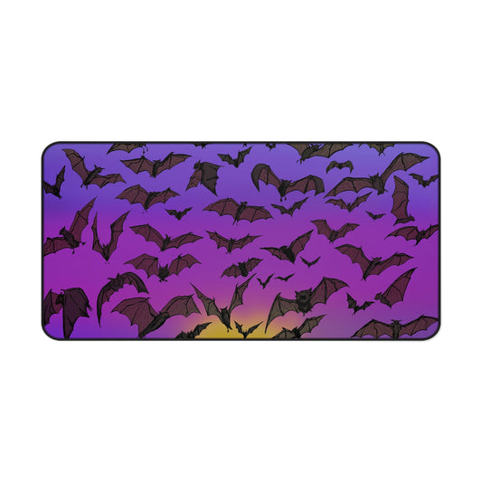 Spooky Bat Sunset Desk Mat - Halloween Decor, Office Accessories, Gamer Mouse Pad, Unique Desk Accessories, Cute Gift for Bat Lovers