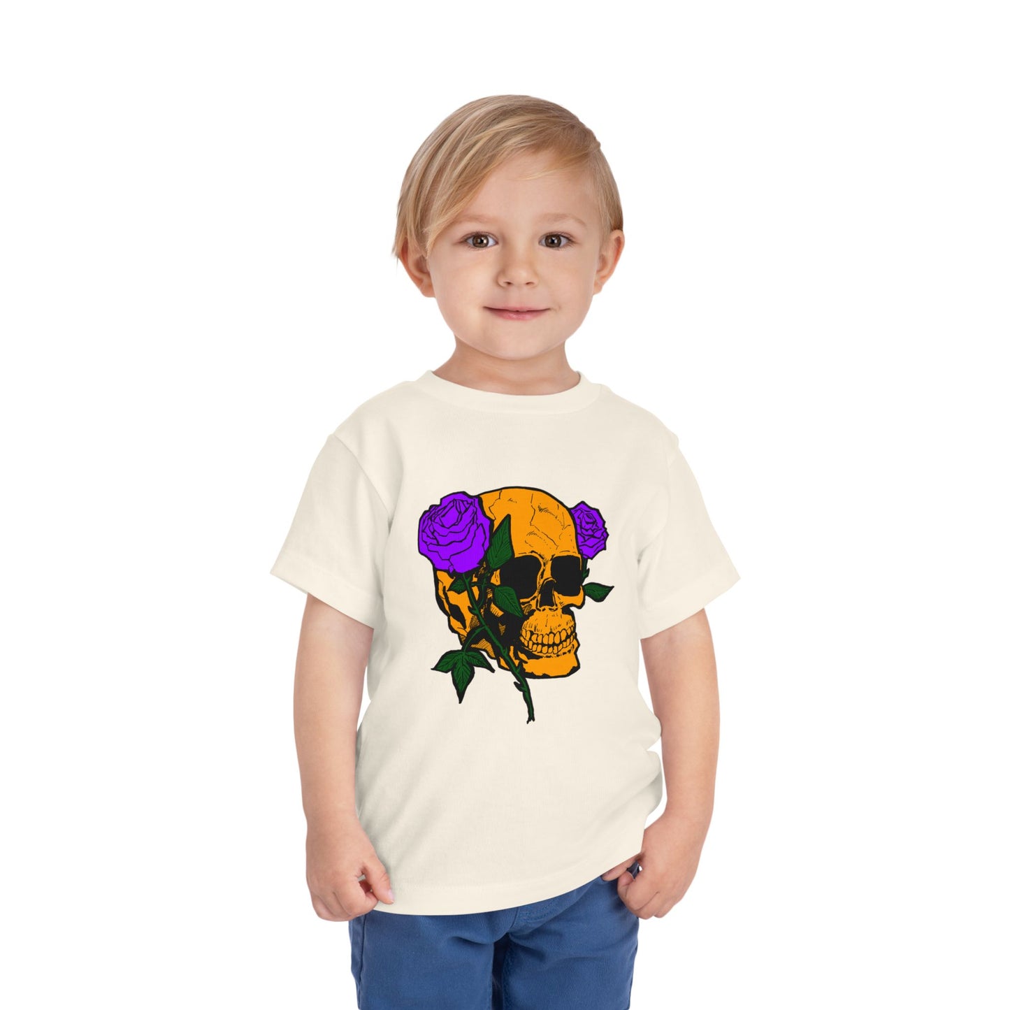 Toddler Tee — Orange Skull with Purple Roses Graphic