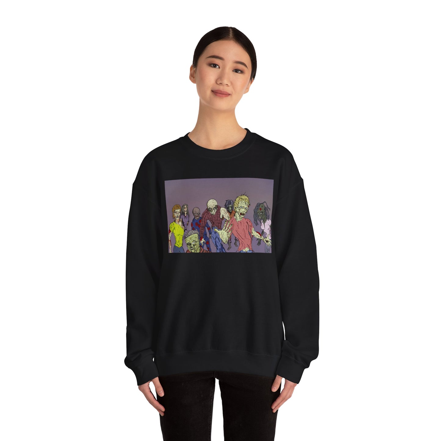 Zombie-Themed Unisex Crewneck Sweatshirt - Perfect for Halloween and Horror Lovers