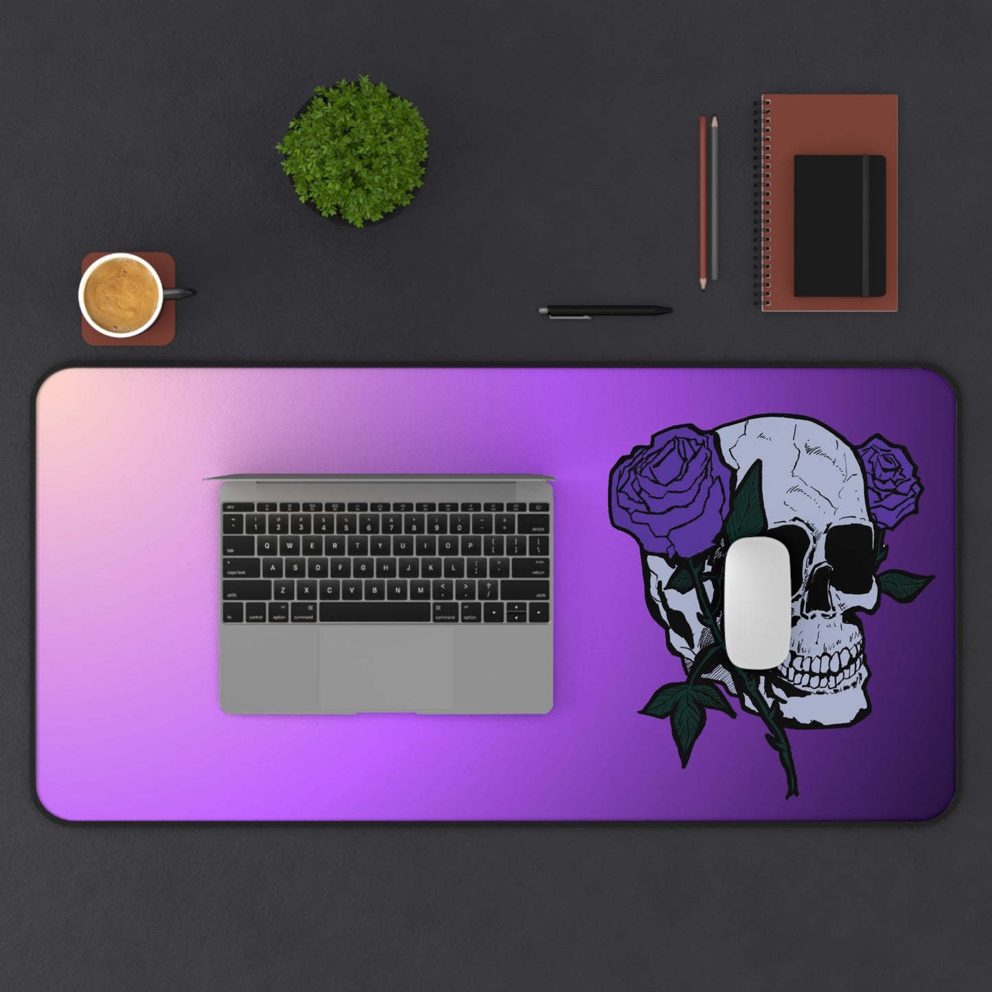 Purple Skull & Roses Desk Mat — Gothic Gaming Mouse Pad