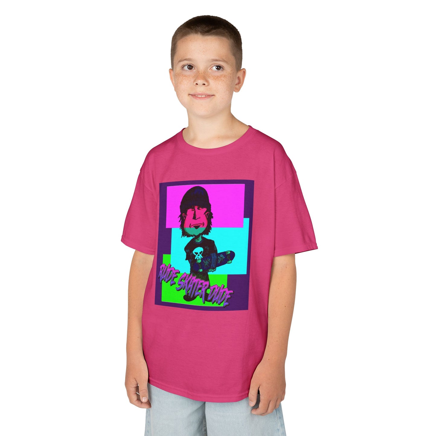Kids Tee — Retro Neon Rude Skater Dude Kid Graphic T-Shirt