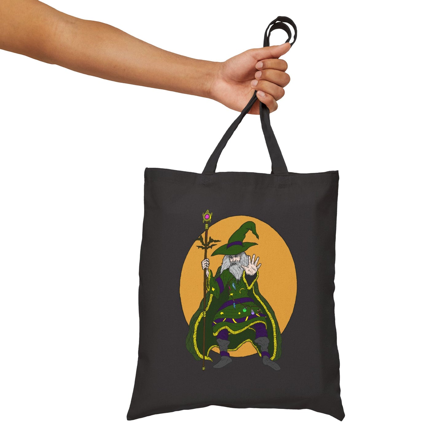 Wizard Holding a Staff, Cotton Canvas Tote Bag