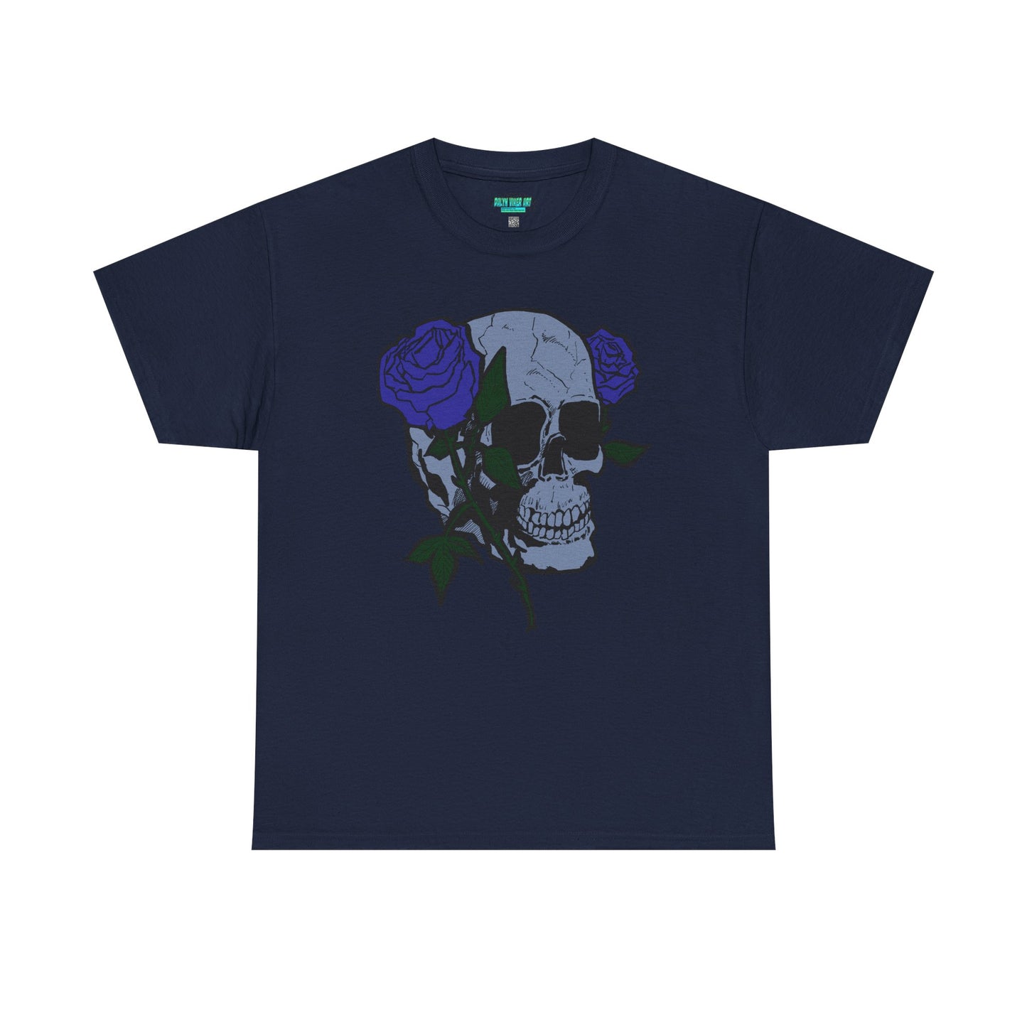 Unisex Heavy Cotton Tee with Skull and Rose Design - Edgy Streetwear Top