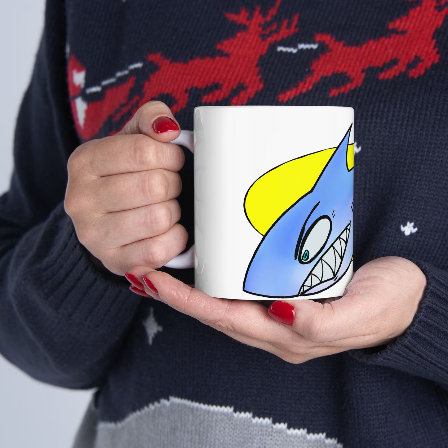 Sharky Ceramic Mug - Fun Gift for Ocean Lovers, Coffee Cup, Shark Enthusiast Mug, Unique Kitchenware, Birthday Present