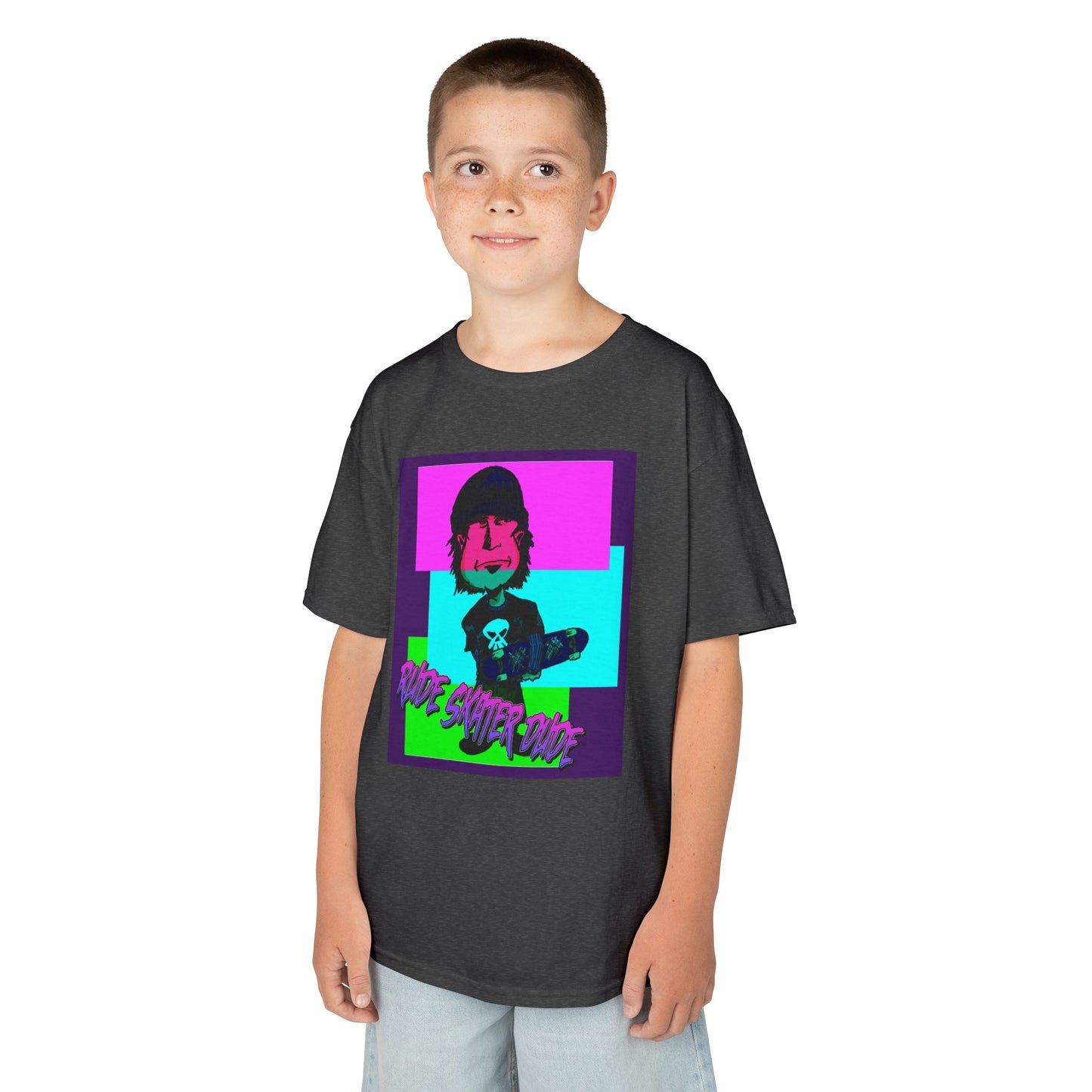 Kids Tee — Retro Neon Rude Skater Dude Kid Graphic T-Shirt