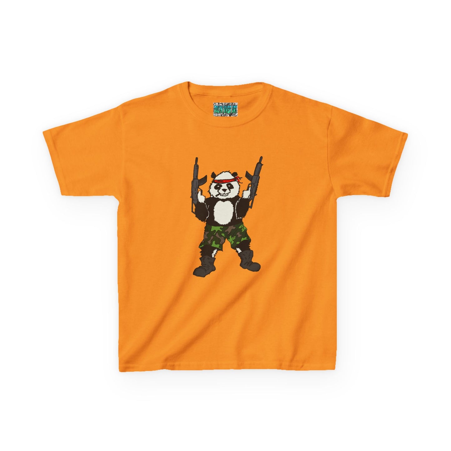 Kids Tee Panda Guns Military Comic Book Style Shirt