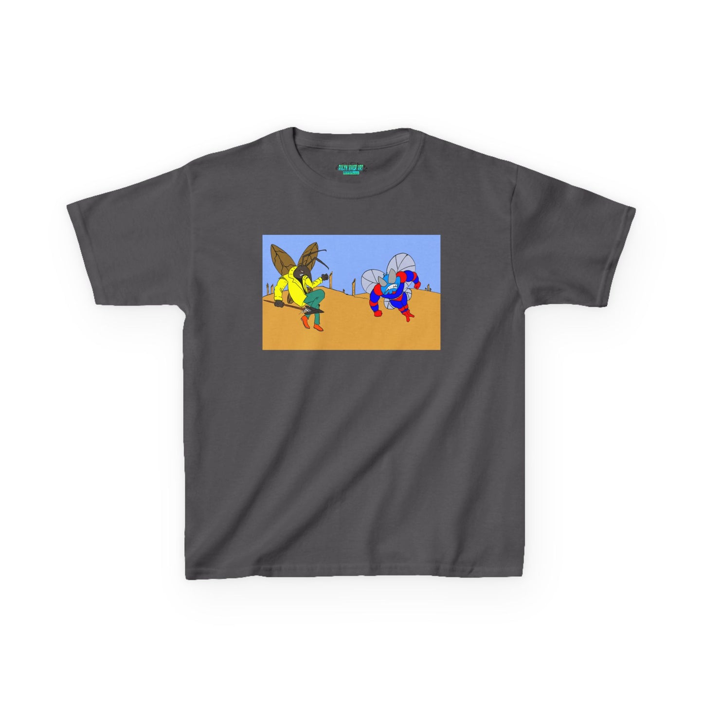 Astro-Fly and Wasp Warrior Kids Tee — Colorful Desert Beetle Cartoon Illustration