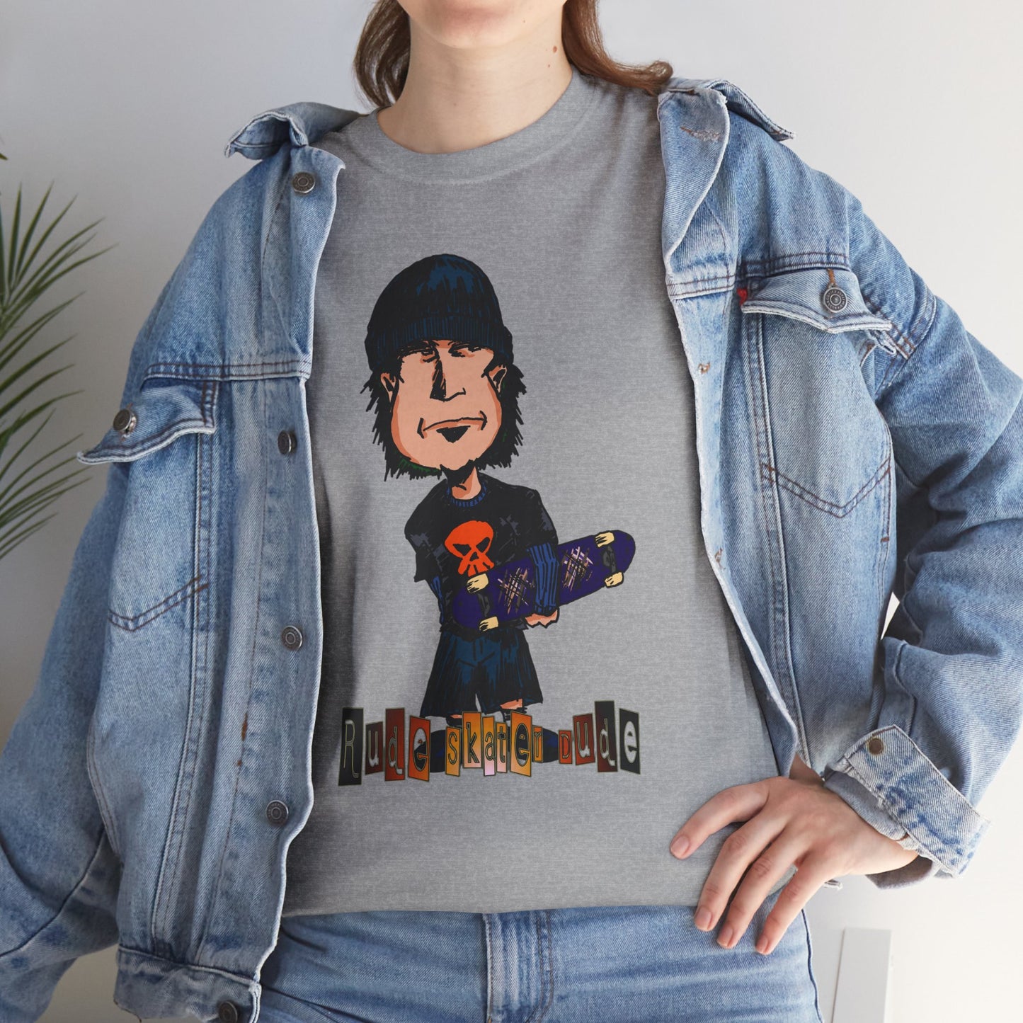 Rude Skater Dude Cartoon Skate Punk T-Shirt — Skateboarding Tee with Skull Design
