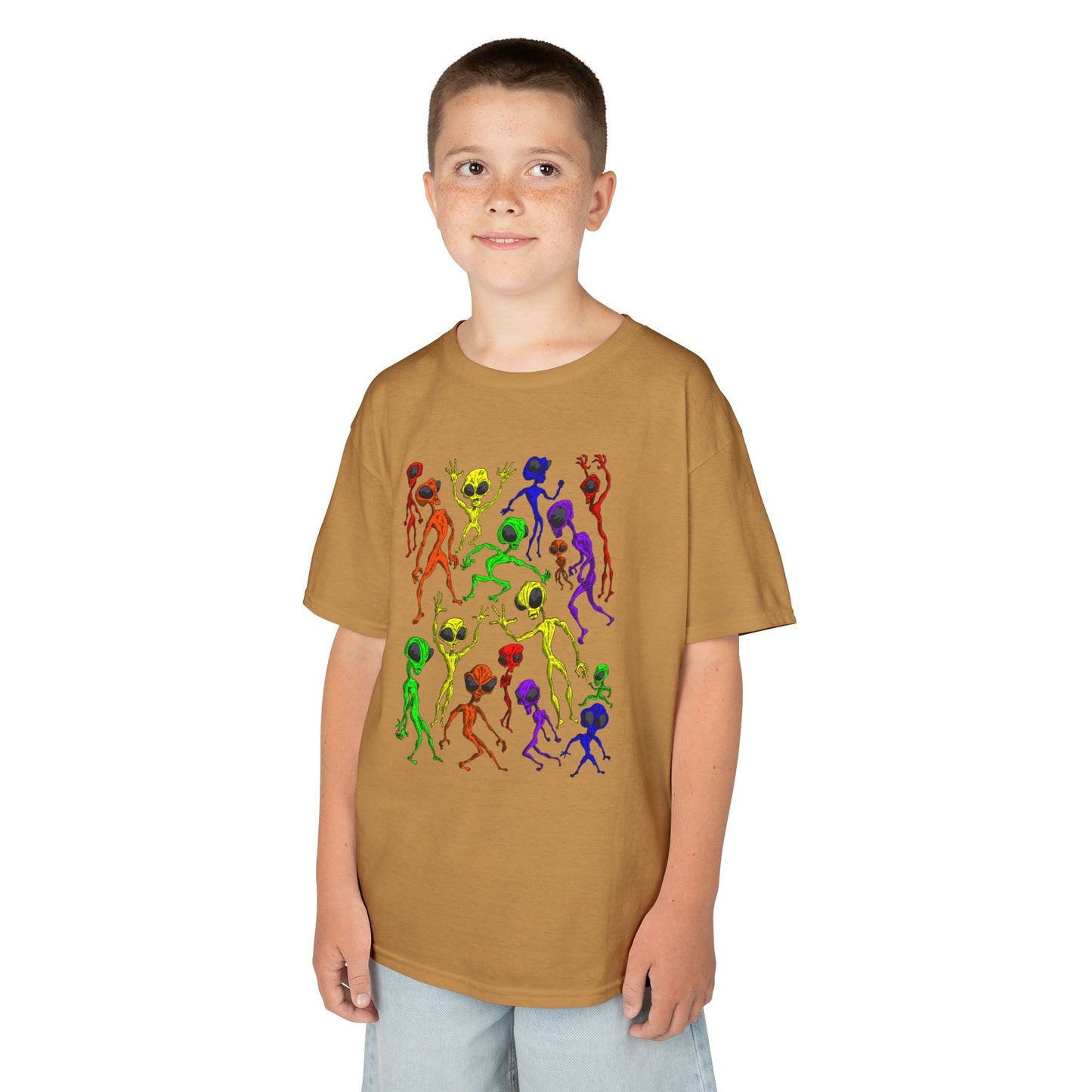 Colorful Alien Dance Party Kids Tee, Fun Graphic T-Shirt, Youth Summer Apparel, Gift for Young Dancers, Birthday Party Outfit, Festival Wear