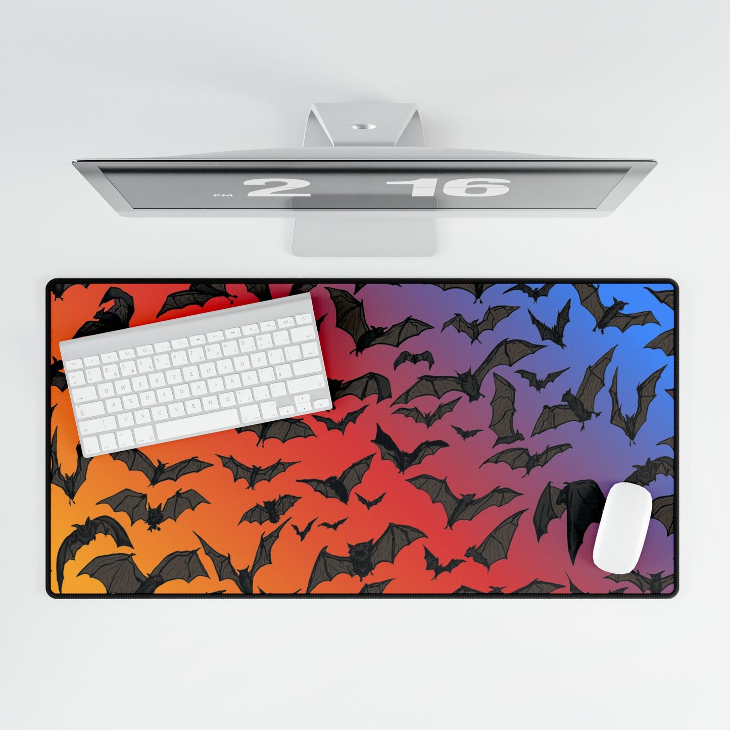 Halloween Gradient Bat Desk Mat — Large Gaming Mousepad and Card Playing Mat