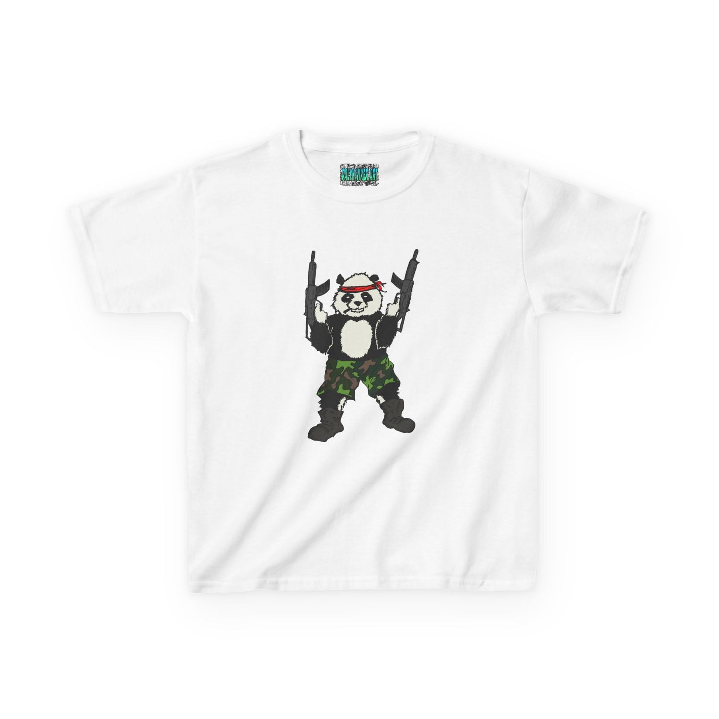 Kids Tee Panda Guns Military Comic Book Style Shirt