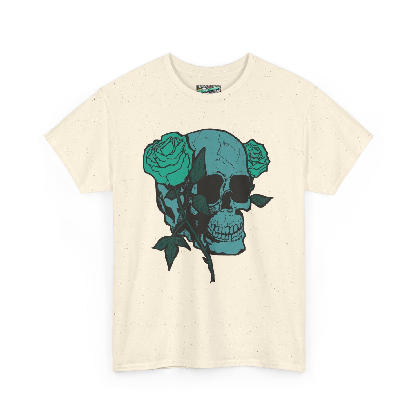 Skull & Roses Graphic Tee — Teal Skull Floral T-Shirt