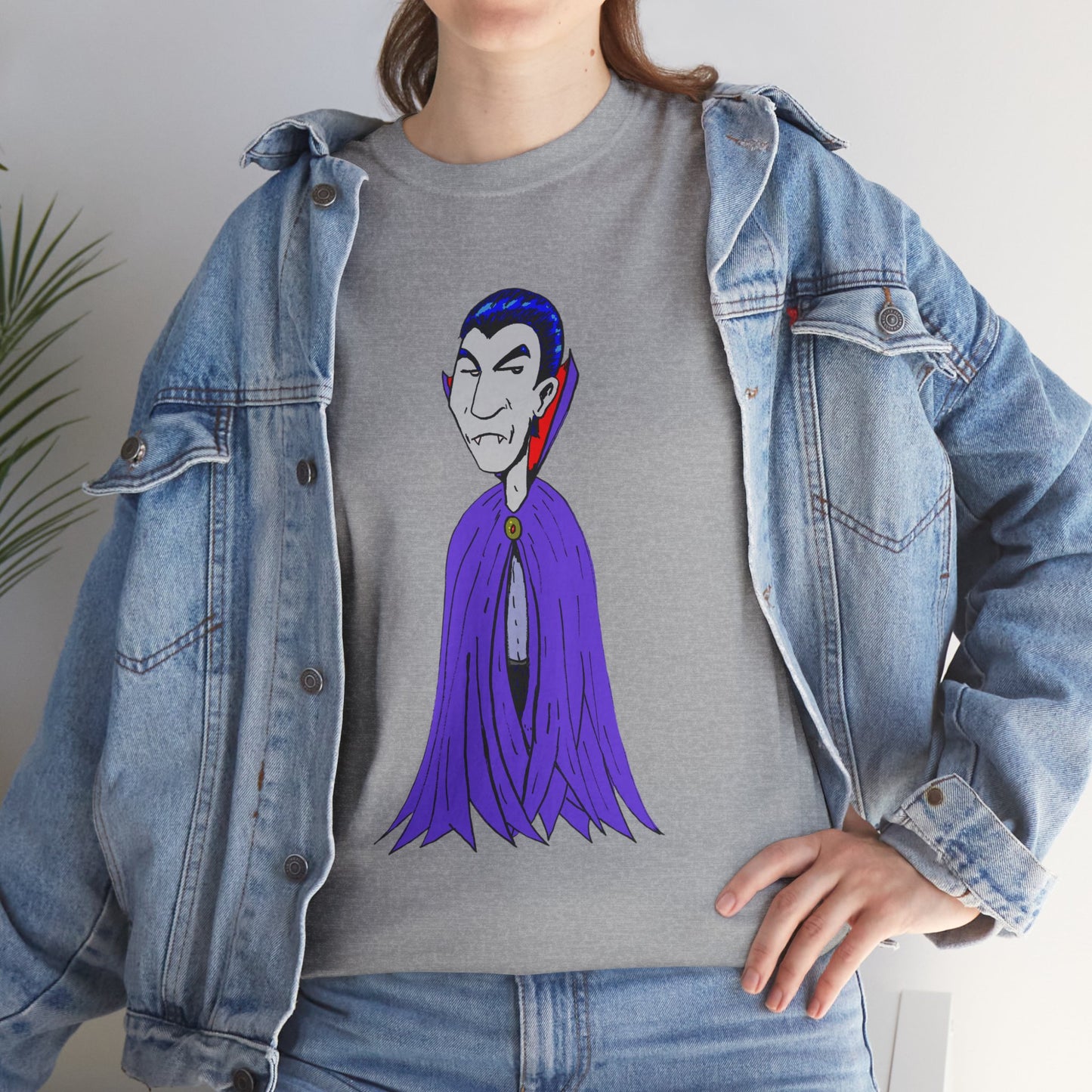 Vampire Cartoon Tee - Cute Purple Cloak Dracula Graphic T-Shirt