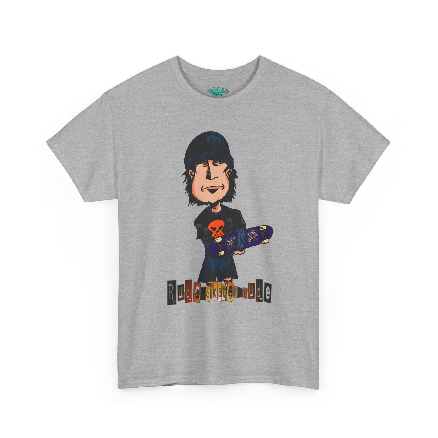 Rude Skater Dude Cartoon Skate Punk T-Shirt — Skateboarding Tee with Skull Design