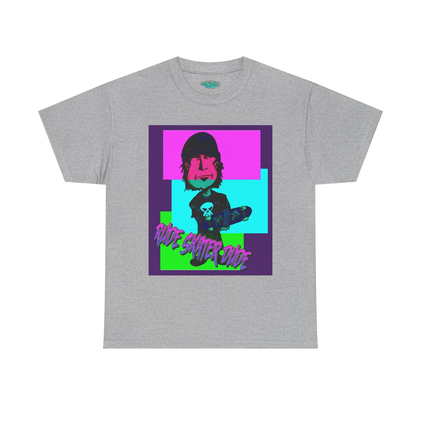 Retro Neon Skateboard Tee — "Rude Skater Dude" Graphic