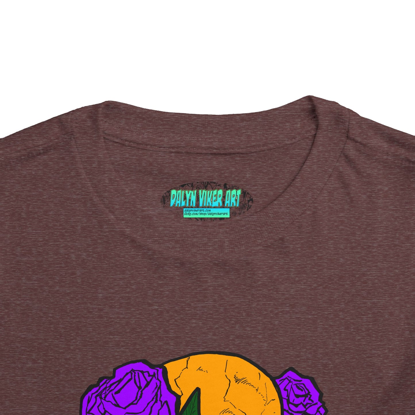 Toddler Tee — Orange Skull with Purple Roses Graphic