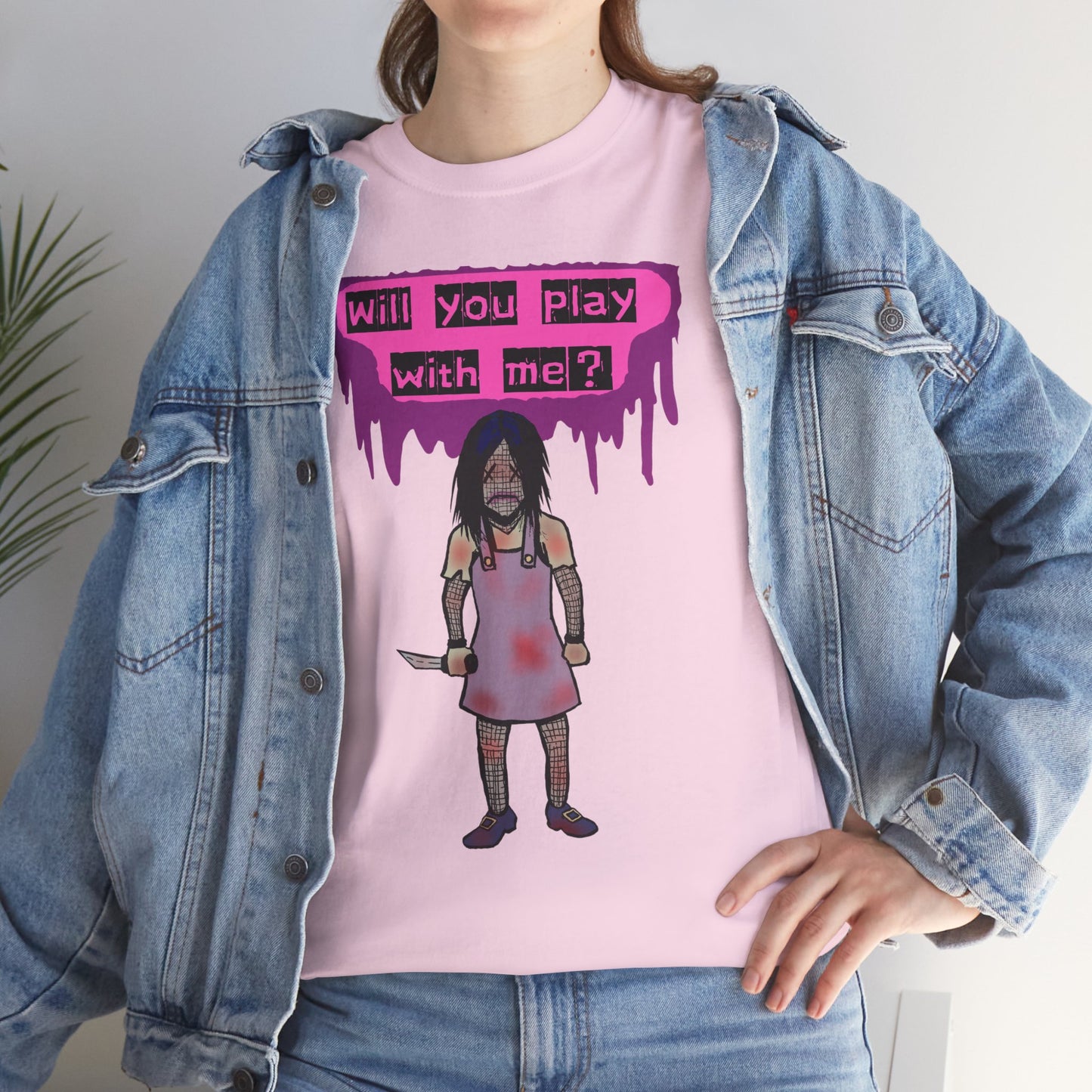 Chilling Evil Doll Horror Tee, Horror T-Shirt, Grey Tee, Unique Graphic Tee, Unisex Tee, Playful Scary Top, Halloween Shirt