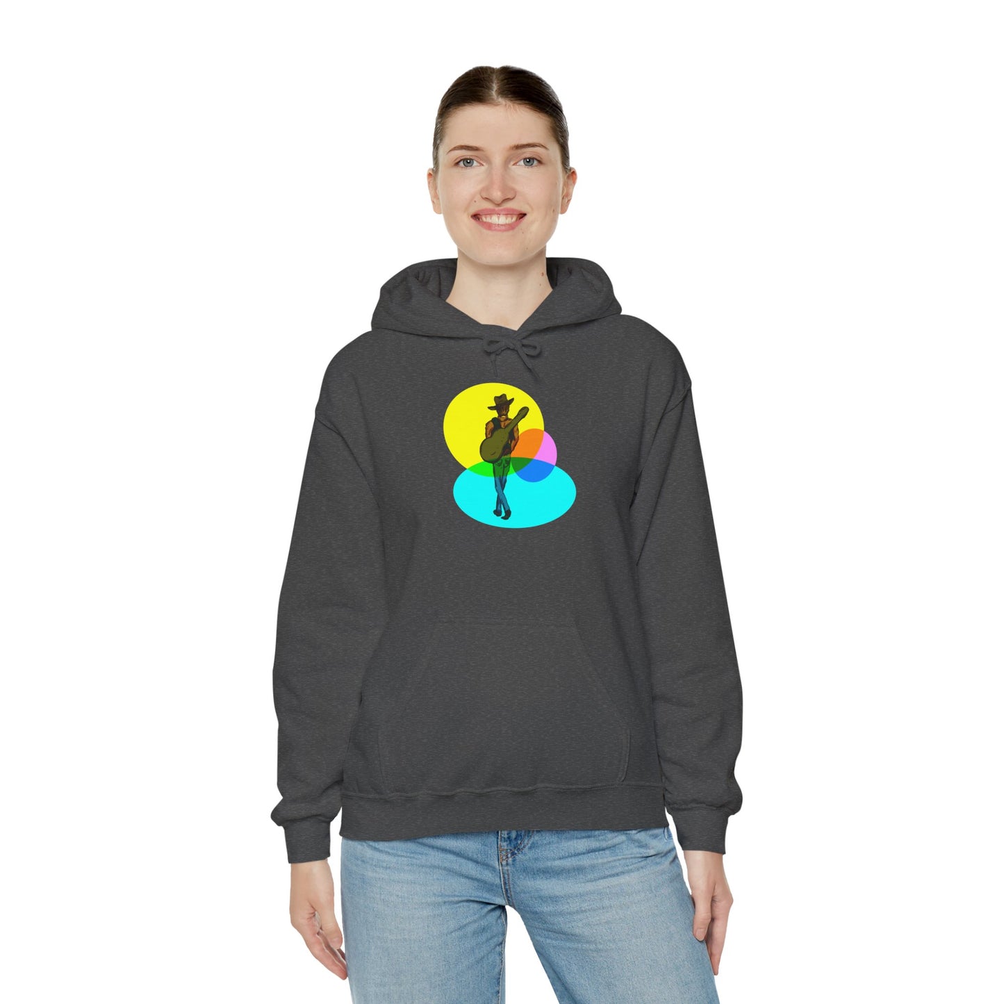 Cowboy with Guitar Hoodie — Colorful Retro Music Graphic Sweatshirt