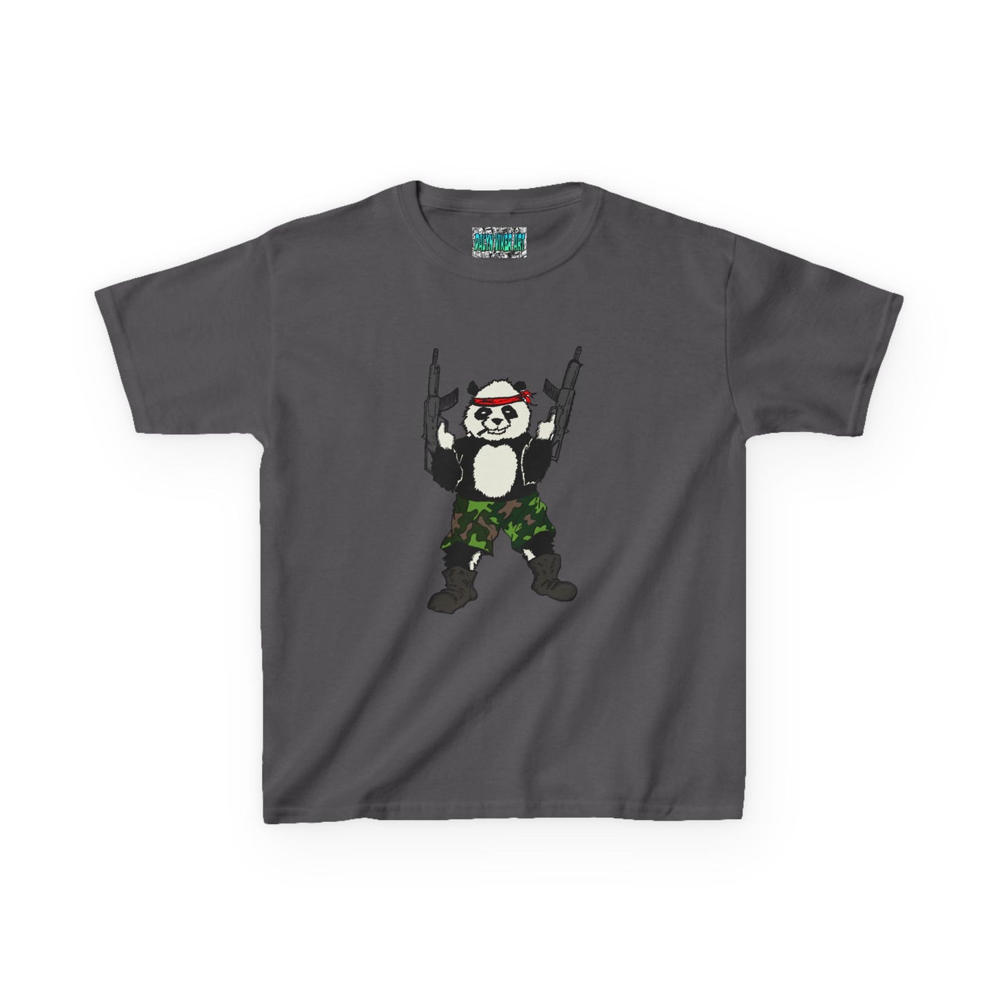 Kids Tee Panda Guns Military Comic Book Style Shirt