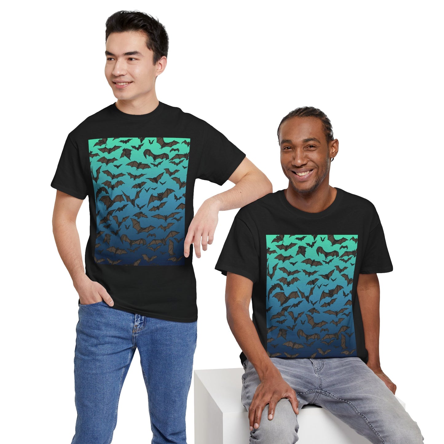 Bat Swarm Graphic Tee — Gradient Night Flight T-Shirt