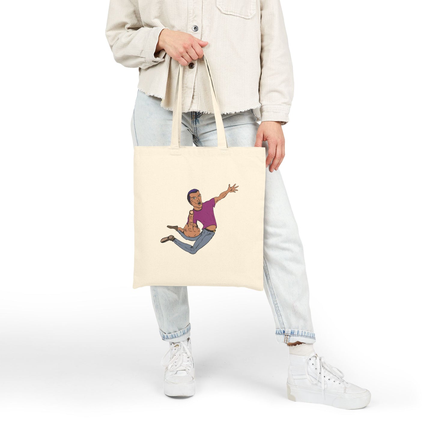 Giving a Flying Eff Tote Bag — Playful Retro Man Jumping Illustration Cotton Canvas Tote