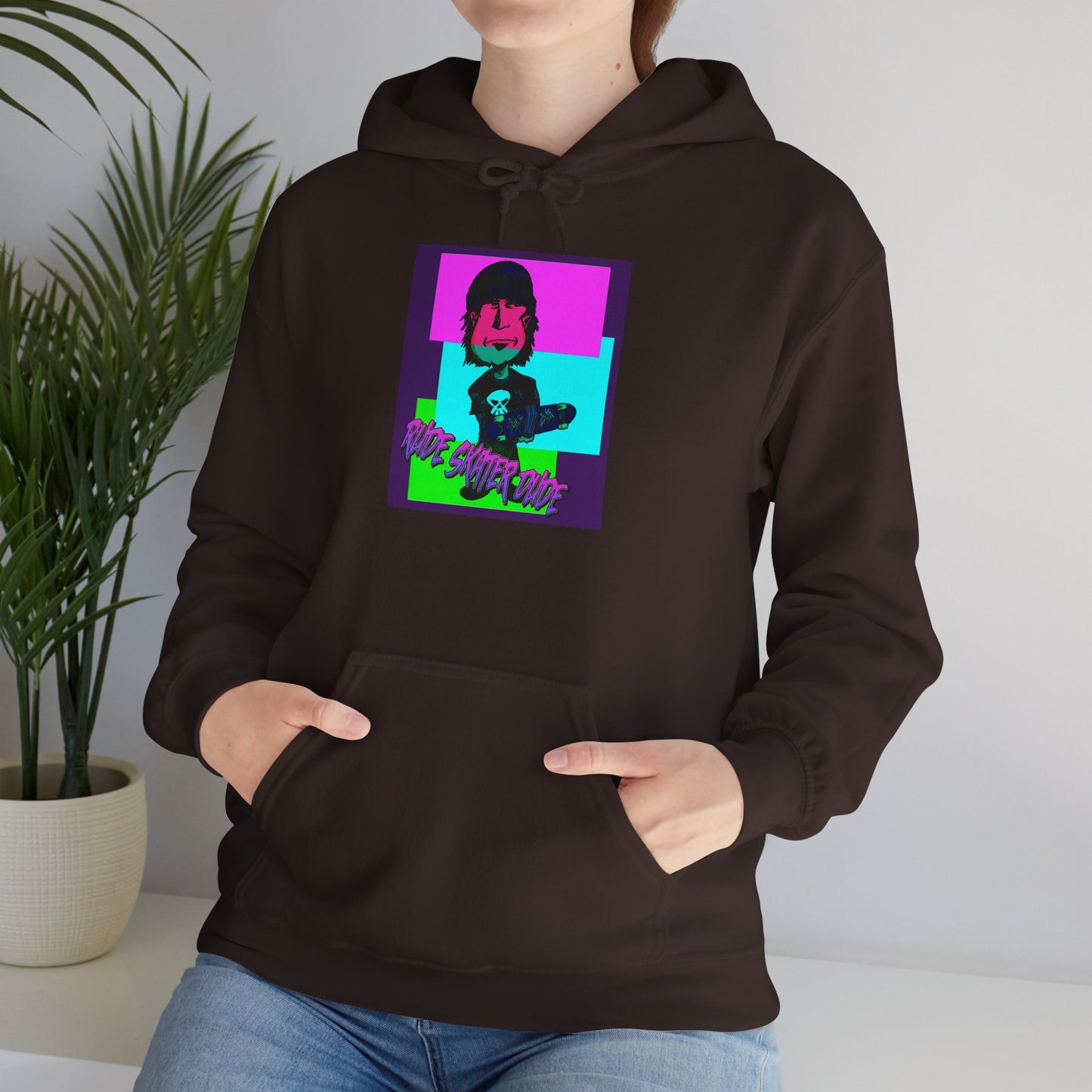 Retro Neon Rude Skater Dude Hoodie — Streetwear